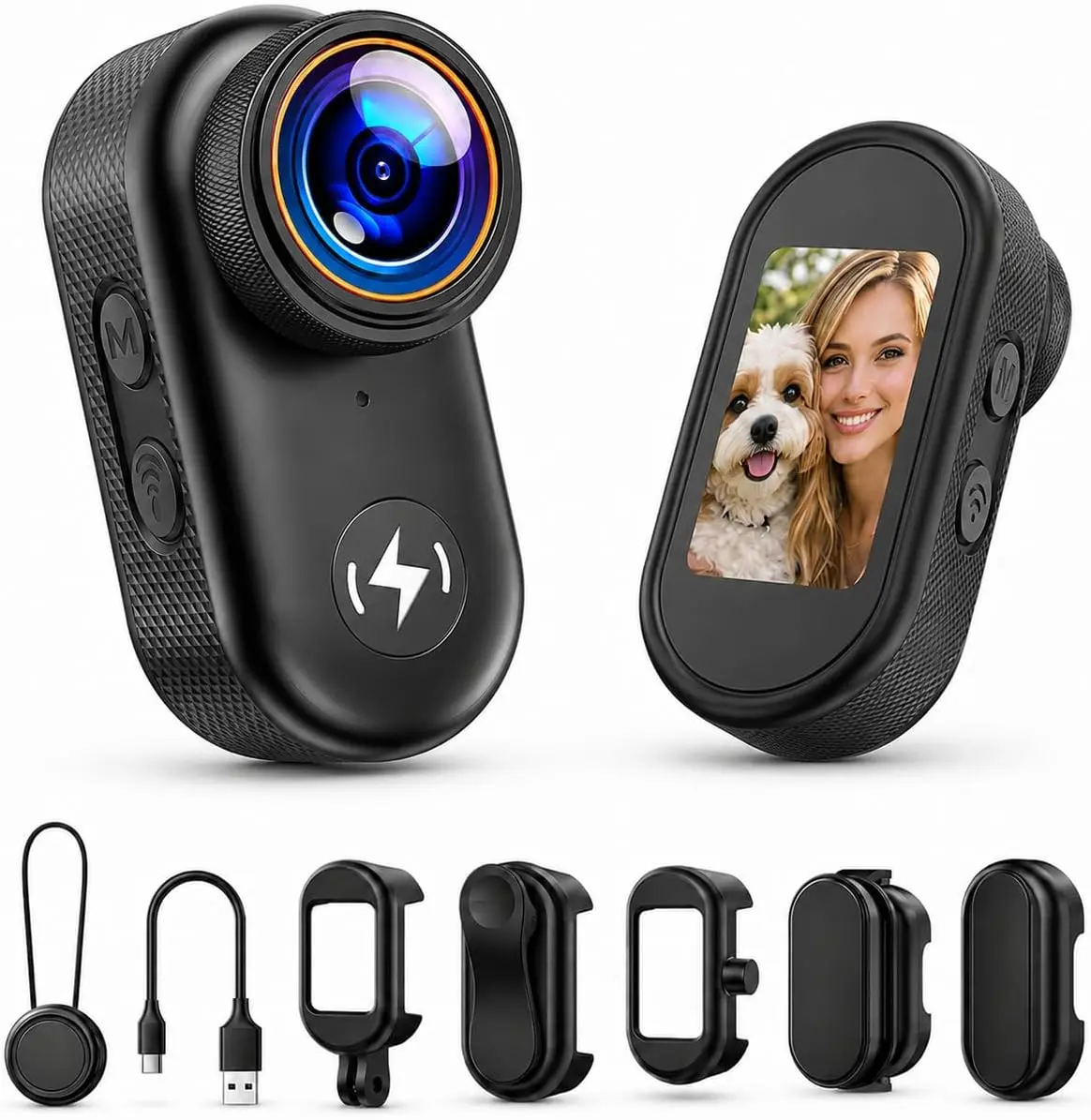 CAMWORLD 4K Mini Body Video Recording Camera with 64GB Card, Clip, Lens, Thumb Action WiFi Camera, 1.47" HD Screen, Magnetic Mount, Wearable POV Cool Gadget for Biker Cycling Sports Vlogging