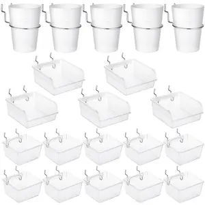 20 Pcs Pegboard Bins and Cups with Hooks and Loops, Transparent Plastic Pegboard Storage Baskets Multipurpose Peg Board Organizer Accessories for Craft Roo