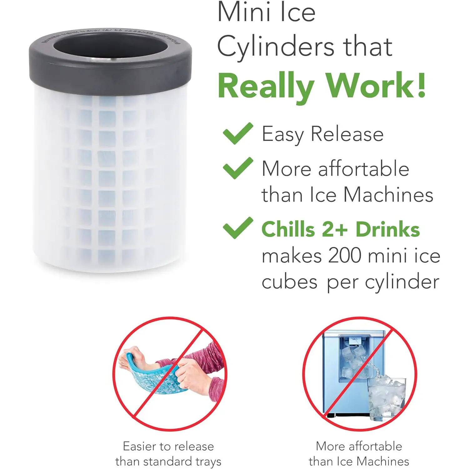 Mini Ice Cylinder- Squeeze & Release, Compact Small Ice Cup, Portable Silicone Ice Cube Maker