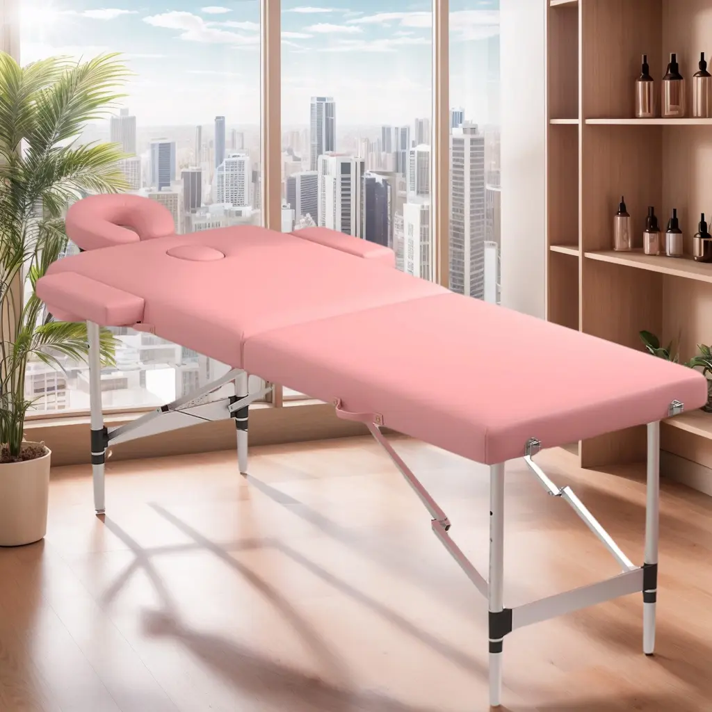 Massage Tables Portable 24" Wide Adjustable Folding Massage Bed, Lightweight Aluminum Esthetician Bed, Tattoo Chair for Client,Tattoo Table for Spa and Beauty Professionals (Pink)