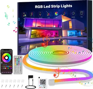 10ft Rgb Led Neon Rope Lights with Remote App Control, IP65 Waterproof Neon Strip Lights for Outdoor, DIY Design Flexible Led Rope Lights for Bedroom Music Sync, Gaming Accessories, Room Decor