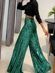 A women's wide-leg version is loose and elegant and inclusive with a good waist elastic design sequin wide-leg trousers, suitable for autumn and winter, suitable for dinner party style, fashionable red carpet style and other styles.