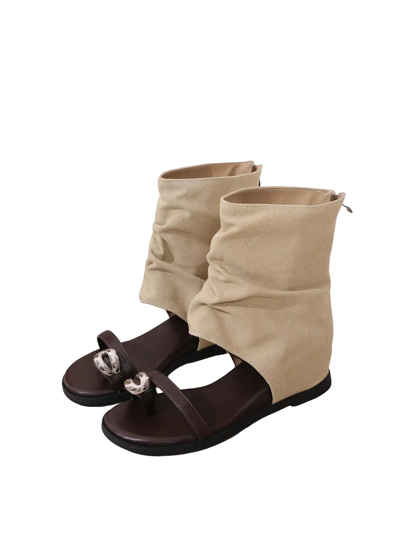 Y2K Vintage Fold Over Cuff Boot Sandals Ladies Women Summer Metallic Detail Open Toe Casual Shoes Rubber