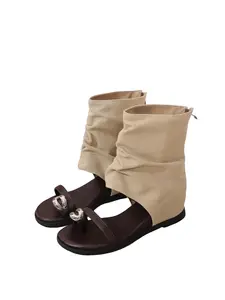 Y2K Vintage Fold Over Cuff Boot Sandals Ladies Metallic Detail Open Toe Casual Shoes Rubber