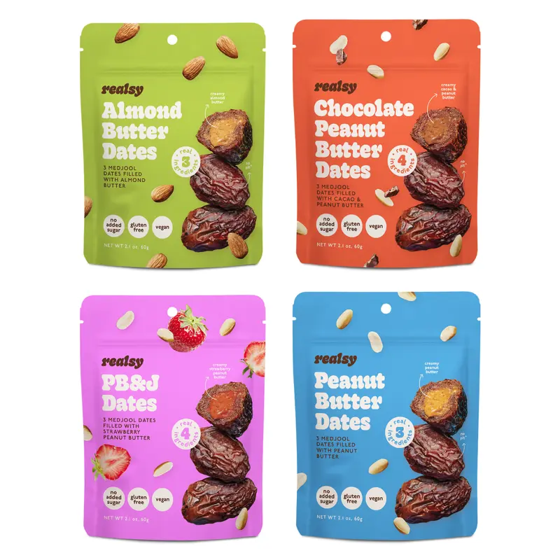 Realsy Nut Butter-filled Medjool Dates - No Added Sugar, Gluten-Free, Vegan, High Fiber, Organic Dates, 5-Pack, 8-Pack and 10-Pack Options