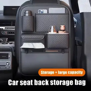 [Stylish Car Seat Organizer] High Quality 1pc Black PU Leather Car Seat Back Organizer | Large Capacity Multi Compartment Storage Bag for Water Bottles, Tablets, Laptops And Accessories - Stylish Backseat Organizer for Easy Car Storage
