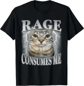 100% Cotton Tee Rage Consumes Me Funny Silly Staring Cat Meme Women Men T-Shirt T-Shirt with Look