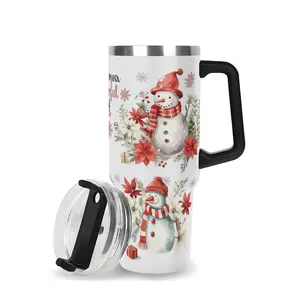 It's the Most Wonderful Time Cup - 40oz Winter Snowman Mug Gift, Christmas Cup with Handle & Straw mom grandma tumbler water bottles