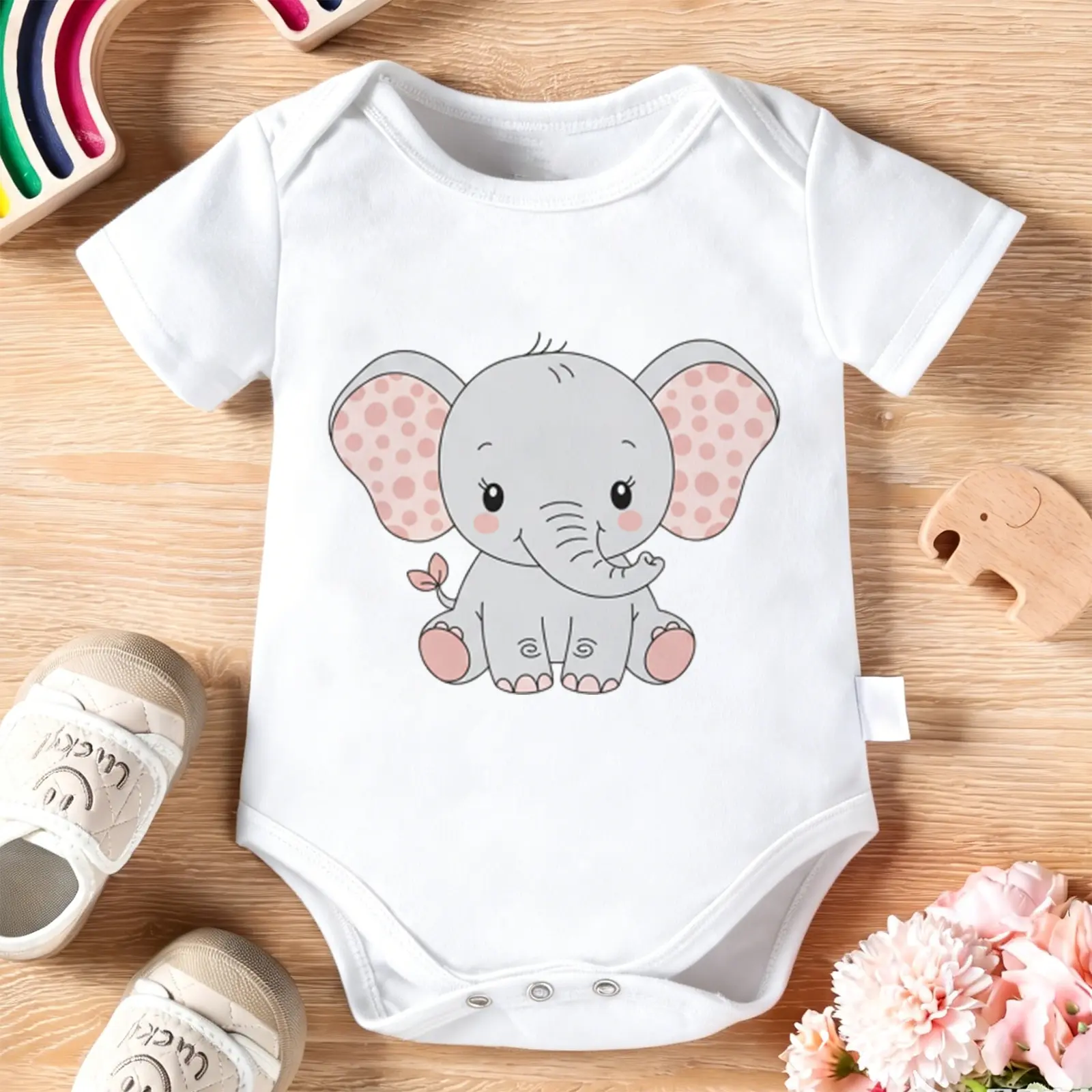Cute Baby Elephant Baby Bodysuit – Funny Infant 2026 Newborn Clothes, 100% Cotton Jumpsuit for Baby Boys & Girls. Casual Romper with Letter Pattern, Short Sleeve Onesie for Indoor & Outdoor Wear. Perfect Baby Gift