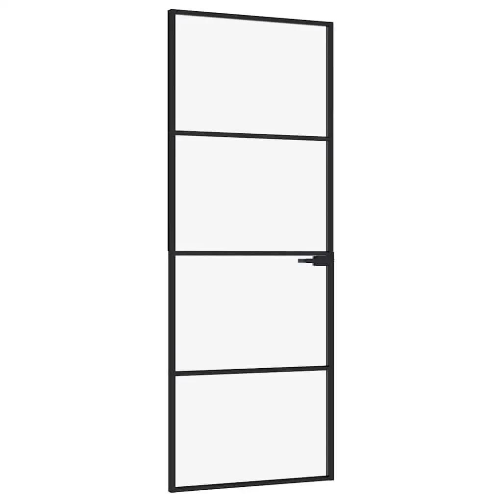 vidaXL Interior Door, Aluminum Frame Glass Door, Inner Door with Alloy Handle for Bathroom Bedroom, Black 29.9x79.3 Inch Tempered Glass&Aluminum Slim 153658