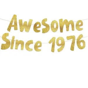 Awesome Since 1976 Glitter Banner, Decorative Banner, Perfect for 50th Birthday & Anniversary Celebrations, Ideal Party Decoration Supplies