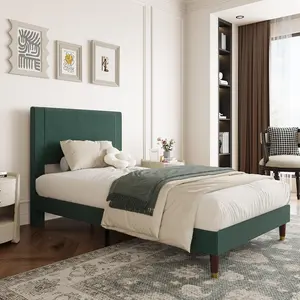 Twin Bed Frame with Headboard, Green Corduroy Upholstered Platform Bed with Wooden Slats Support - No Box Spring Needed & Noise Free, Easy Assembly, for Bedroom Apartment