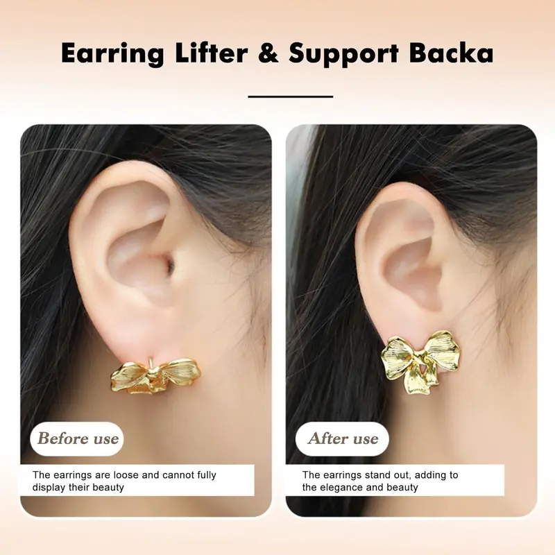 Sicbumi Female 2PCS 14K Gold Plated Earring Lifters - D/Heart-Shape Backs for Heavy Studs, Droopy Ears - Helps Prevent Drooping, Daily Comfortable Jewelry Accessory Mother's Day Gift