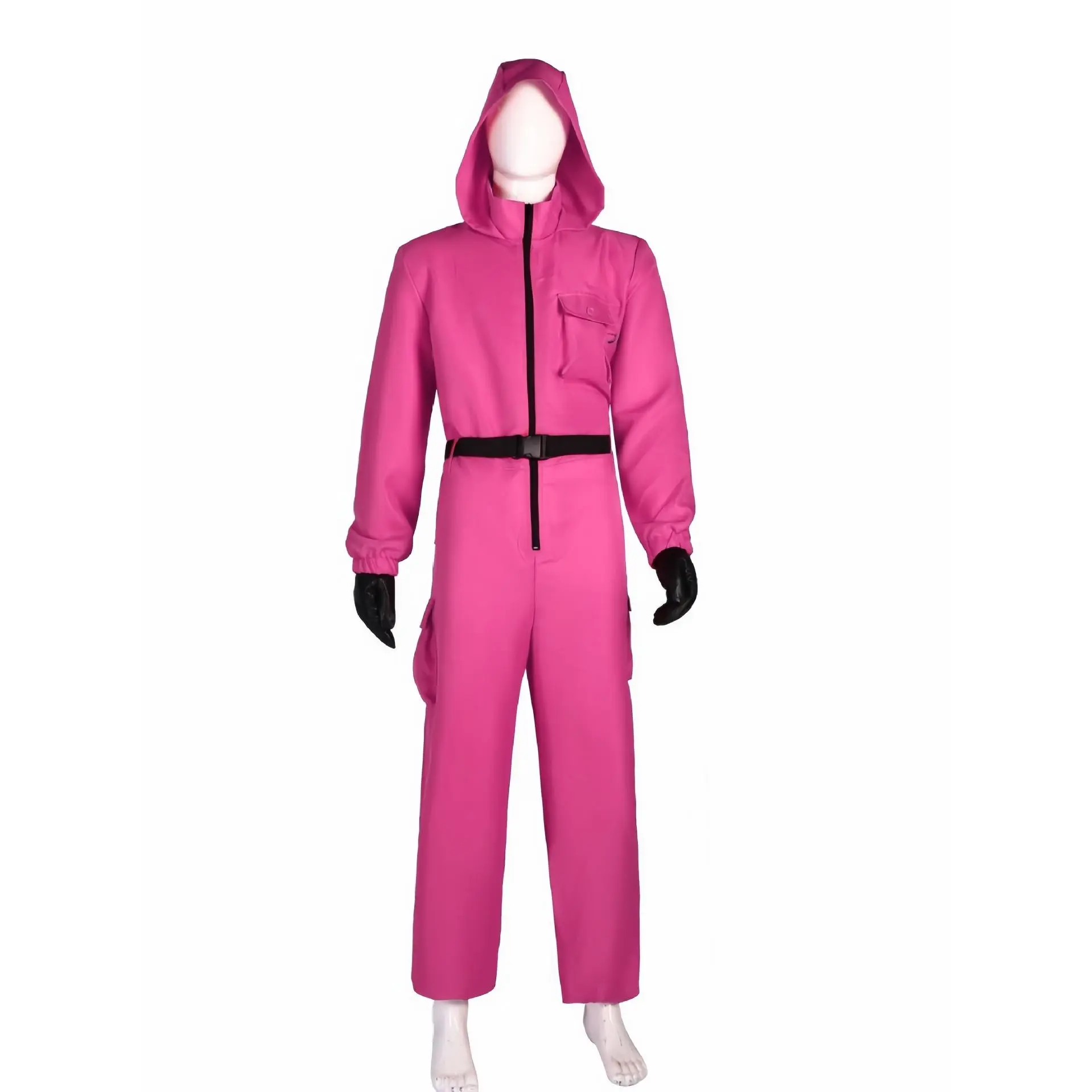 Rose red jumpsuit+belt+glove