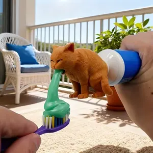 Funny Cat Butt Toothpaste Squeezer, Cat Tail Design, Automatic Gel Dispenser, Perfect Prank Gift for Cat Lovers, Bathroom Decor