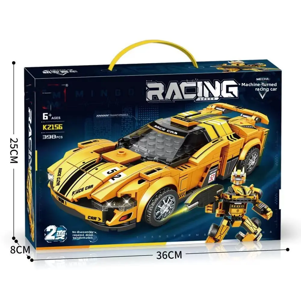 Bumble Bee Transformable Building Toy Set, Mingdu Racing Mecha Plane K219 (403pcs, 36x25x8cm) for Kids Ages 6+, Converts to Racing Car & Mecha Plane Robot
