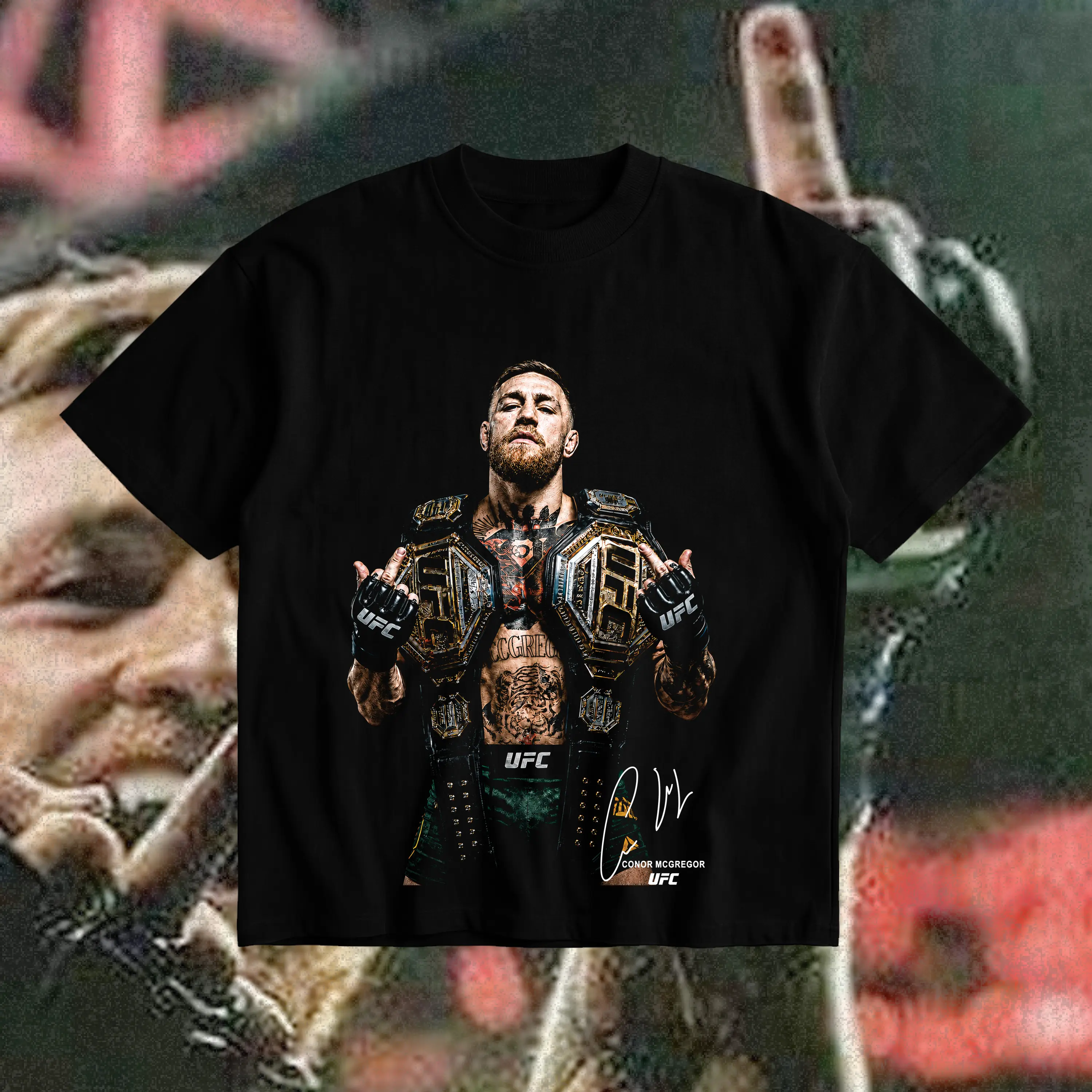 Conor McGregor The Notorious Double Champion Legacy Graphic Tee, UFC MMA Championship Belt Black T Shirt for Men