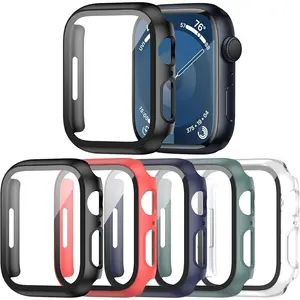 5 Pack Case with Tempered Glass Screen Protector for Apple Watch Series 9 8 7 45mm, PC Hard Ultra-Thin Slim Fit Scratch Resistant Bumper Protective Cover for iWatch S9 S8 S7 45mm Accessories