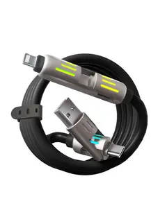 TechConnect 240W 4-in-1 Multi USB Charging Cable with LED Indicator Fast Charging Data Sync USB-A USB-C iOS Connectors for iPhone Samsung Laptop 4FT Gray or Black