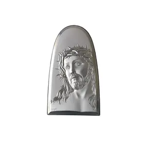 Jesus Christ Icon 7.87" Silver Religious Wood Handicraft Christianity Catholic