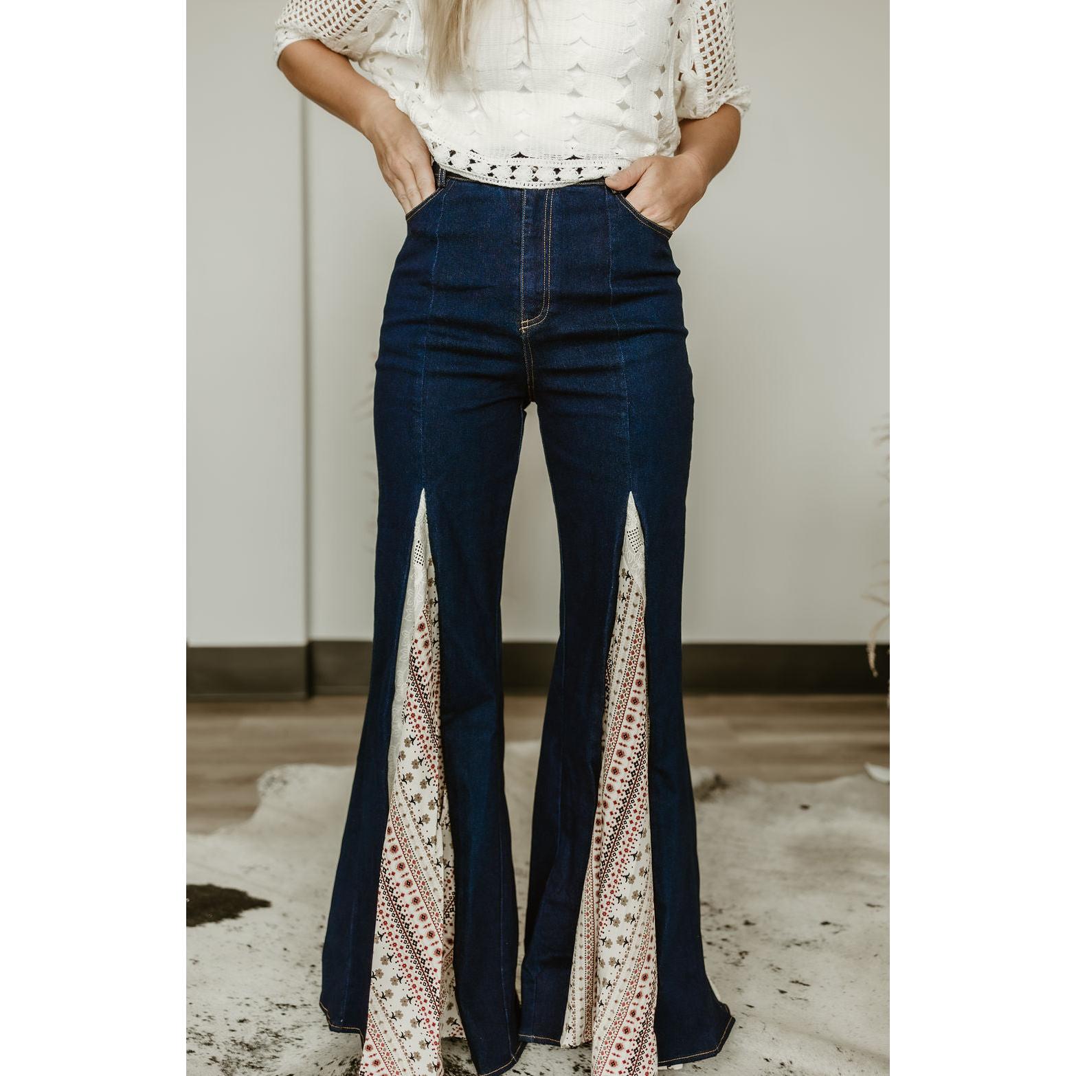 Wanderlust Wide Leg Lace Detail Flare Jeans