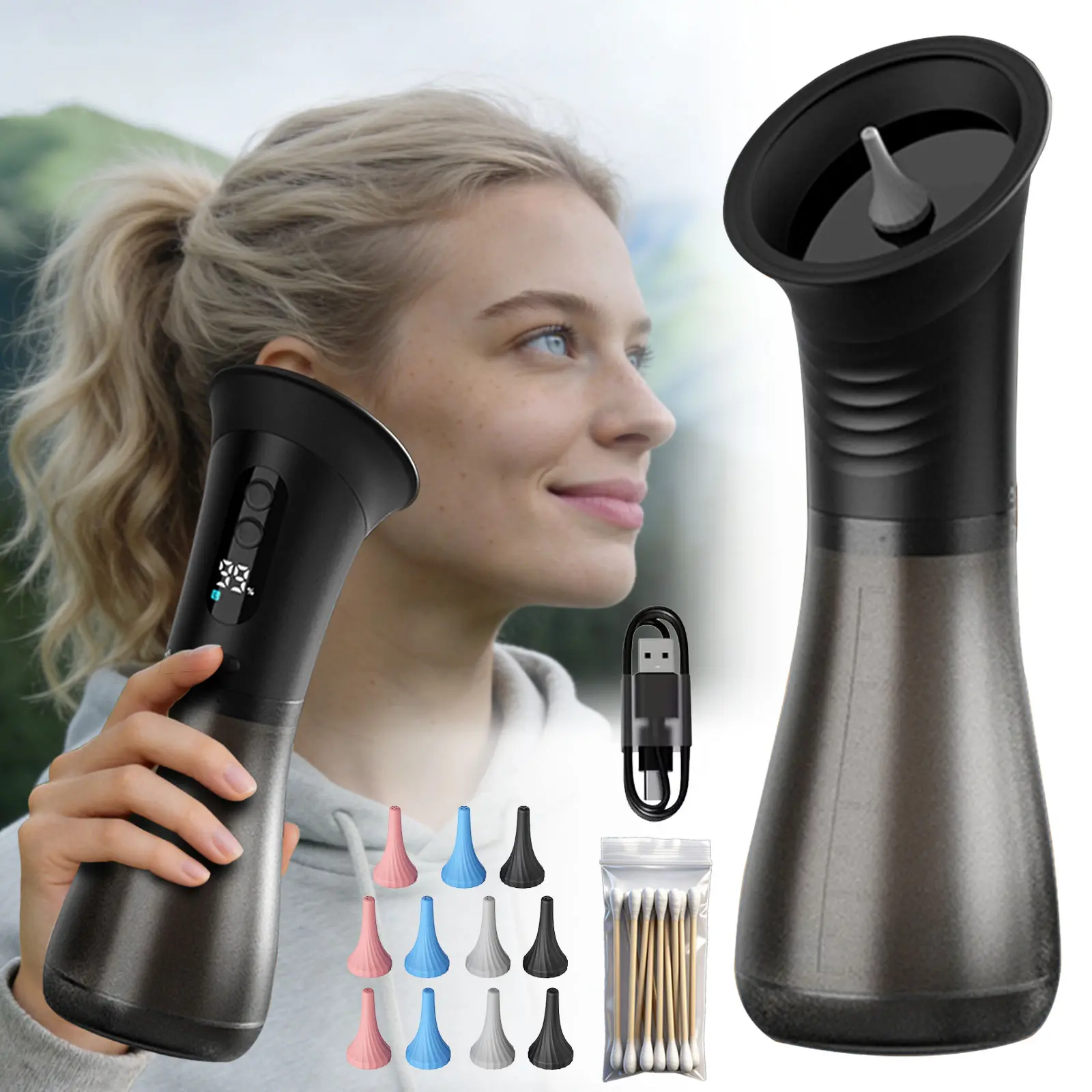 Electric Ear Wax Removal Tool, Earwax Removal Tool, Ear Wax Remover, Ear Cleaner, 2 in 1 Integrated Shimizu and Dirty Water Tank, 3 Usage Modes, equipped with 11 nozzles, Deep Cleaning, USB Rechargeable, Festival gifts for mom and dad, Home Use