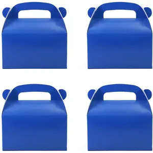 30 Pack Dark Blue Paper Gable Treat Gift Boxes with Handles Ideal for Prince Party and Baby Shower Decoration Supplies