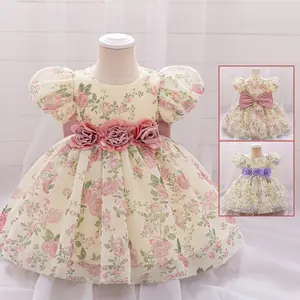 6M-3Y Dark Pink 2300 Anniversary Kids Clothes Flower Girls Frock Ball Gown Pageant Children Elegant Princess Prom Host Formal Evening Party Banquet Cocktail Dress