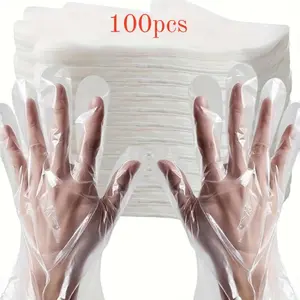 100pcs Disposable Transparent Gloves, Thickened Transparent Protective Gloves, Household Cleaning Gloves