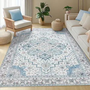 【SummerVibes】【MovingSeason】EIKIONE Bohemian Distressed Rug Non-Toxic Soft Anti-Slip Vintage Bohemian Style Area Rug Non-slip Modern HomeDecor 4x6-8x10 Waterproof Stain-Resistant Easy Clean Geometric Boho Decor for Bedroom Living Room Nook US Fast Shipping