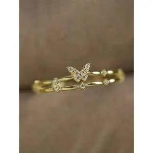 Butterfly-design rhinestone decorative ring, women’s fashion accessory, party casual jewelry, everyday outfit decoration, stylish and versatile, exquisite jewelry—ideal as a birthday gift. GARMENTARY