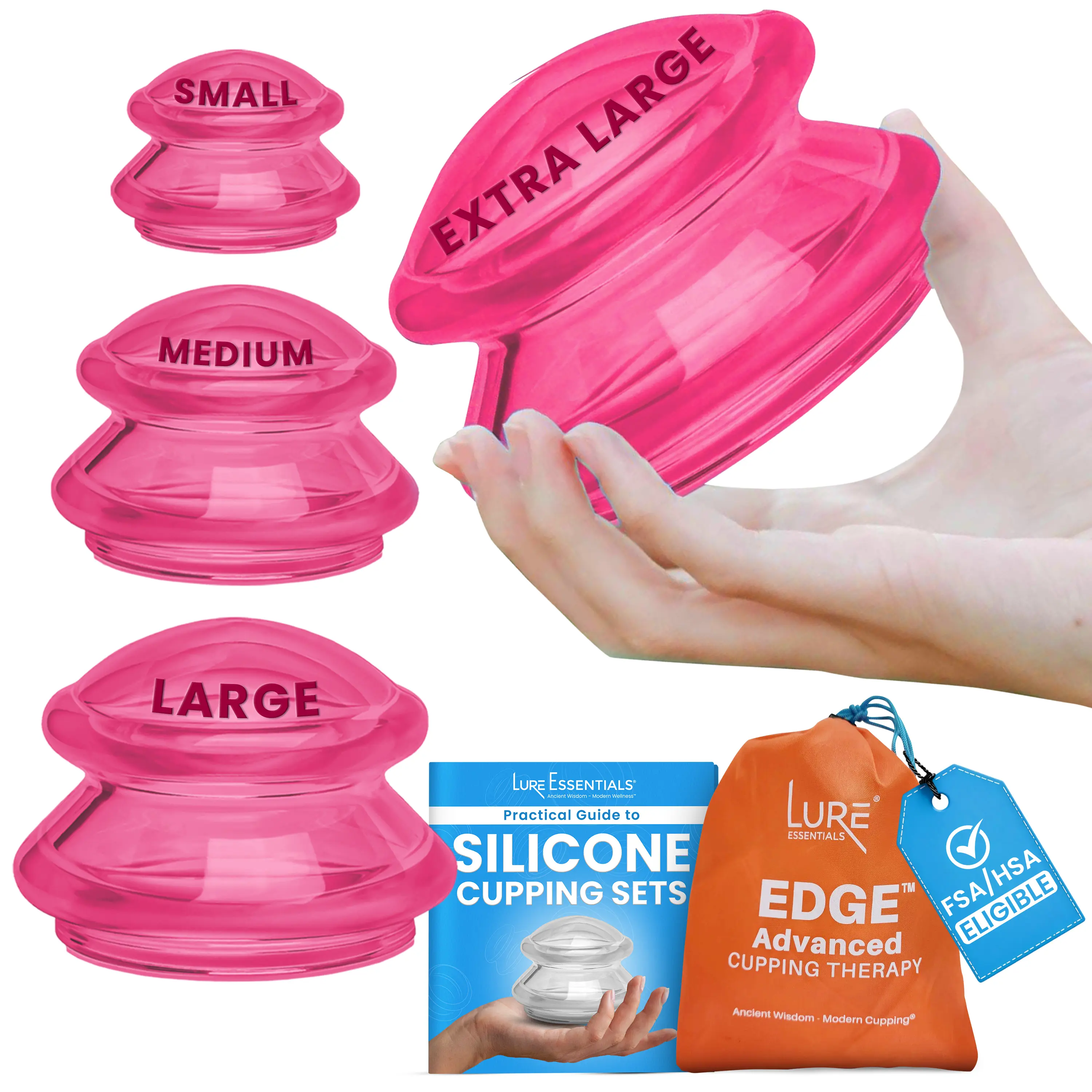 EDGE Silicone Cupping Therapy Set (4 Sizes, Pink)