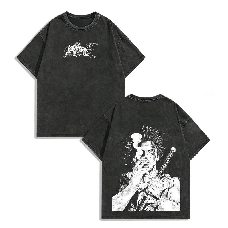 Yami Sukehiro x Black Bulls Black Clover Anime Double Printed Vintage Washed Tee Top Anime graphic Soft Casual graphic tee Everyday Fit