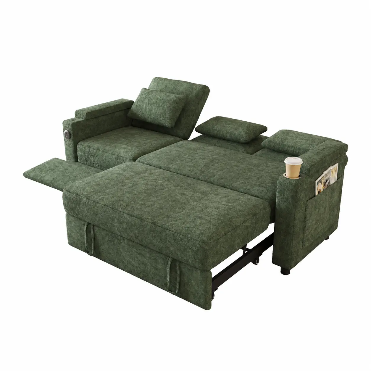 81-Inch Chenille Convertible Sofa Bed with Adjustable Backrest, Built-In Table Board, USB Ports, and Storage Armrests – 3-in-1 Foldable Sleeper Couch for Living Room or Apartment