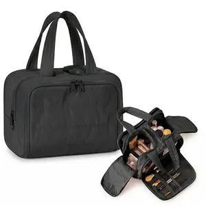 Large Capacity Quilted Toiletry Bag with 4 Compartments, Travel Puffy Cosmetic Organizer & Toiletry Case, Soft Aesthetic Makeup Pouch