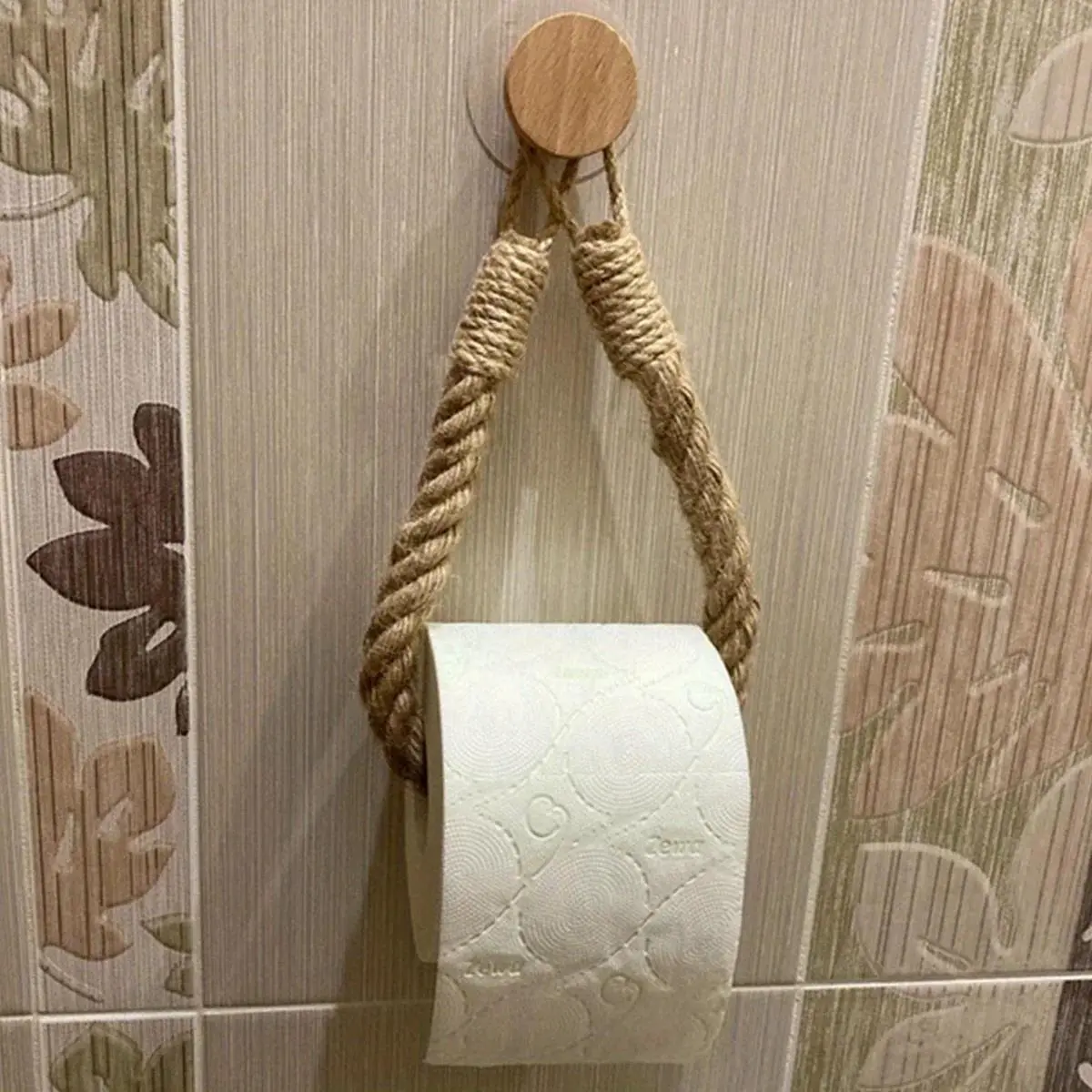 1PC Hemp rope tissue holder, solid wood cotton rope woven storage towel holder, face towel storage rack, Bathroom Organizer, Bathroom Essentials Accessories, Bathroom Accessory