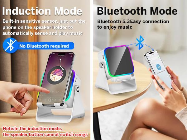 Wireless Induction Audio Speaker Stand, 5in1 Cellphone Holder, 3500mAh Rechargeable Emergency Power Bank, 360° Adjustable Mobile Tablet Stand with Colorful Ambient Light Gifts for Men Women, TikTokShopHolidayHaul