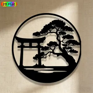 1pc Minimalist Torii Gate & Bonsai Tree Metal Wall Art, Minimalist Torii Gate & Bonsai Tree Statue Mural, Iron Craft, Perfect for Living Room, Garden, Patio Decor, Highquality Engraving, Artistic Metalwork, Christmas Decor, Ideal Gift for Nature Lovers