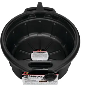 Performance Tool W4071 Black Oil Drain Pan 4.5 Gallon Wide Opening Durable Polyethylene Anti-Splash Lip Pour Spout & Handle Heavy Walls