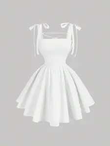 ARTYOTI White Dreamy Romantic Backless Bowknot Dress, Suitable For Dates, Parties, Holidays, Tea Parties, Birthdays,Graduation Dresses