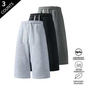 3-pack summer pants: street-style 7/8 drawstring shorts with side pockets; hip-hop style, comfortable loose fit for travel, suitable for running and everyday wear.