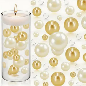 200 Holeless Vase Filler  (20/14/8mm) with 10000 Floating Beads Light  & Cream  Beads Floating  Clear Beads for Wedding, Mother's Day, Floral Arrangements, Centerpieces