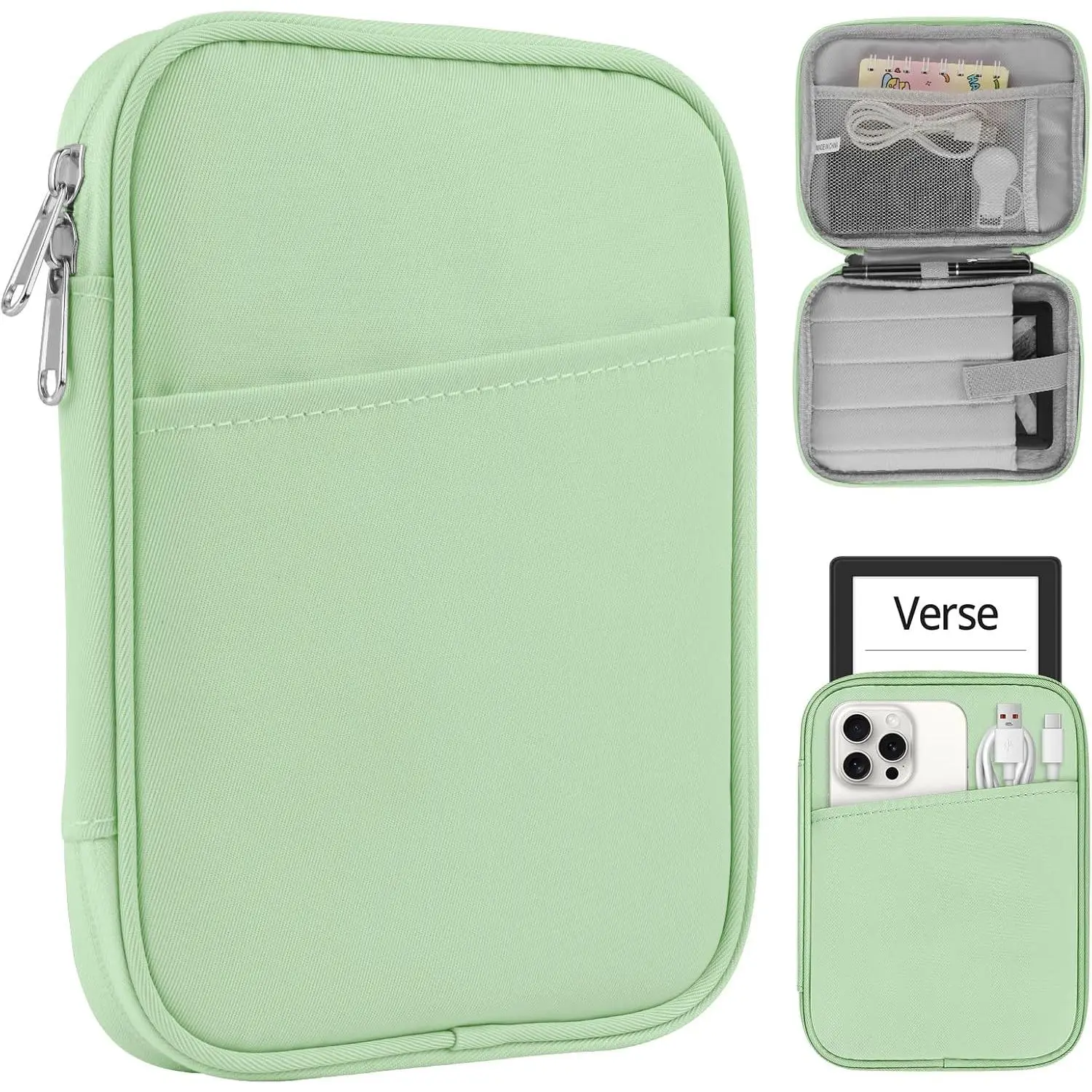 Universal Sleeve Bag for 6",6.8",7" Kindle Paperwhite/Colorsoft 2024-2012 Compatible with 6"-6.8" - Kindle/Kobo/Tolino/,6" EReader with Anti-Drop Protective Cover,Green