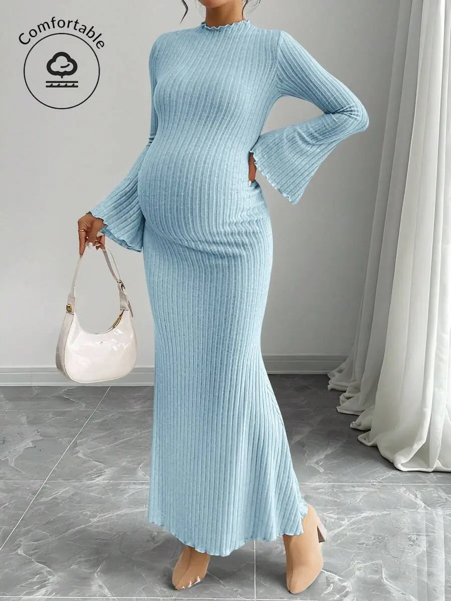 blue plaid maternity dress Plaid 3/4 Sleeve Round Neck Ruched Maternity Dress – HELLO MIZ