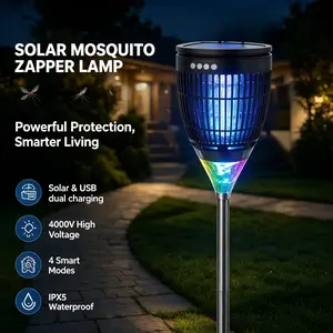 Solar Bug Zapper – 4200V Mosquito Killer, Flame & Projection Modes, Auto/Manual, Rechargeable & Waterproof for Patio, Garden & Camping