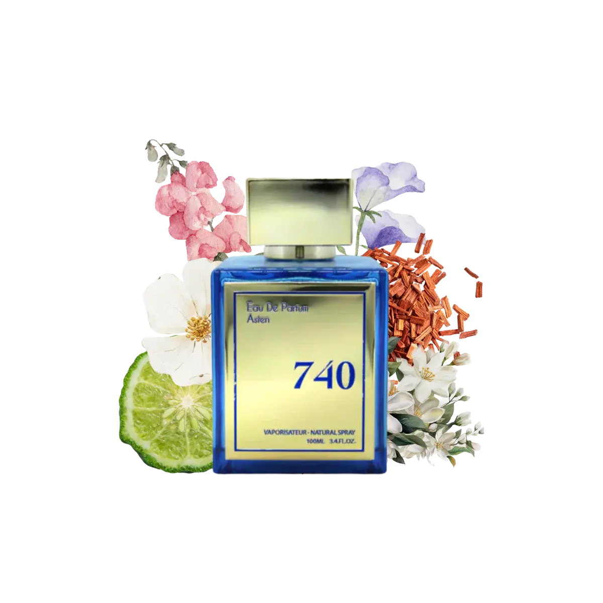 Asten 740 Eau de Parfum 100ml Original Arabian Fragrance by Dubai Unisex Long-Lasting Floral Fresh Ideal for Summer White Sandalwood Aldehydes Calabrian Bergamot Egyptian Jasmine Musks