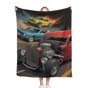 1pc Vintage Car & Classic Auto Print Flannel Fleece Blanket - Soft Cozy Polyester Bedspread, 250-300gsm All-Season Warmth for Sofa, Bed, Camping, Travel - Gift-Ready Base with Retro Vehicle Design