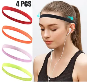 4Pcs Anti-Sweat Fitness Headband, Non-Slip Silicone Grip Sports Headbands For Women,4Colors Red/Orange/Pink/Green Anti-perspirant Strap Sweatband For GYM,Yoga and Running Outdoor Sport