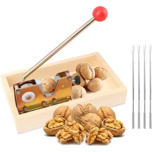 Manual Nutcracker Tool Heavy Duty Nut Cracker with Wooden Base Adjustable Nut Tongs,Nut Opener Tool Peeling Machine for Hazelnuts Almonds Chestnuts,with 4 Forks