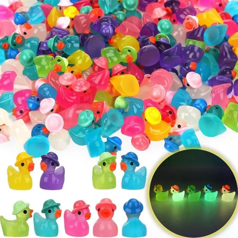 Cute Mini Cartoon Duck Decorations, 20pcs/50pcs Luminous Duck Ornaments, Resin Decoration Supplies for Fish Tank, Pet Supplies